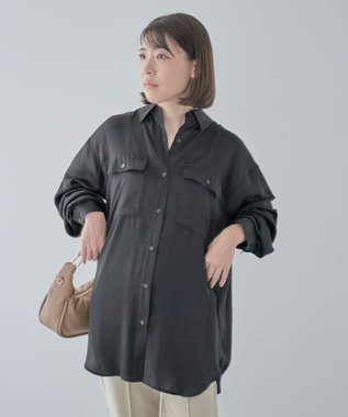 Green Parks ・ＳＵＧＡＲ　ＳＰＯＯＮ　サテンオーバーシャツチュニック Black