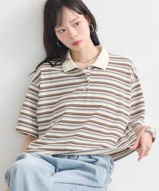 earth music&ecology レトロボーダーポロシャツ Border Blue