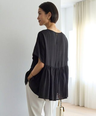 UNFILO ヴィンテージシアー ギャザーペプラムブラウス ブラック