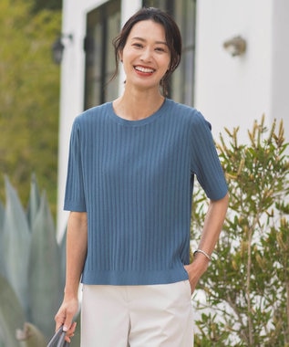 J.PRESS LADIES L 【洗える・抗菌防臭】VISCOSE STRETCH サマー ニット ダークシーブルー系