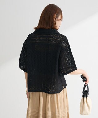 Green Parks インド綿 　衿付きレースシャツ Black