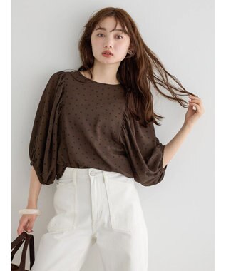AMERICAN HOLIC ギャザースリーブドットブラウス Brown