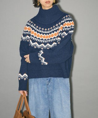 Green Parks ノルディック柄ジャガード織ニット Navy