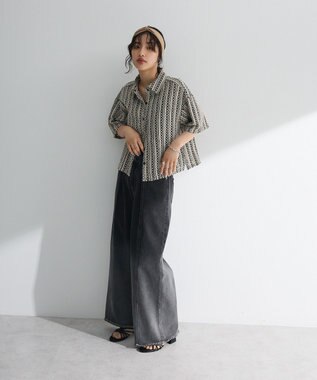 Green Parks インド綿 　衿付きレースシャツ Black