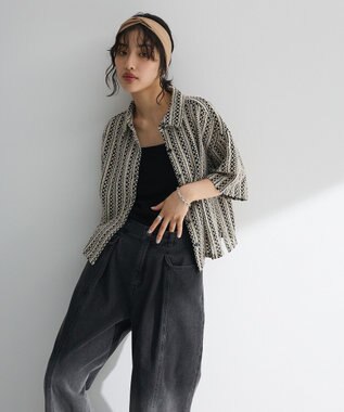 Green Parks インド綿 　衿付きレースシャツ Black