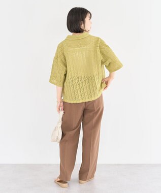 Green Parks インド綿 　衿付きレースシャツ Black