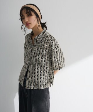 Green Parks インド綿 　衿付きレースシャツ Black