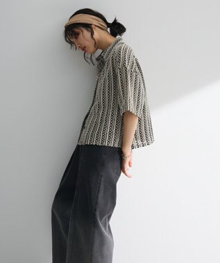 Green Parks インド綿 　衿付きレースシャツ Black