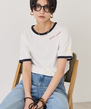 AMERICAN HOLIC ランダムロゴ刺繍リンガーTシャツ White