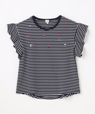 組曲 KIDS 【150-160㎝】 フルーティーボーダーTシャツ ネイビー