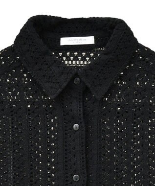 Green Parks インド綿 　衿付きレースシャツ Black