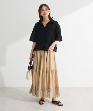 Green Parks インド綿 　衿付きレースシャツ Black