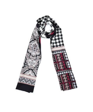 Marca ＜秋の新作！＞【Marcaオリジナル】コラージュプリント ナロースカーフ シルクツイル ブラック×レッド