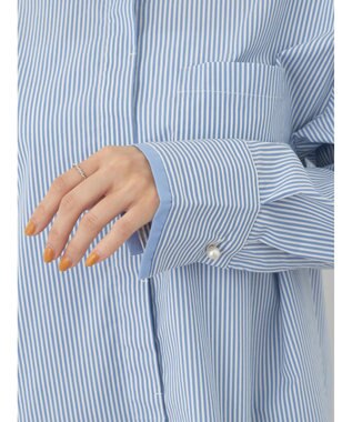 earth music&ecology パールボタンシャツ Stripe Blue