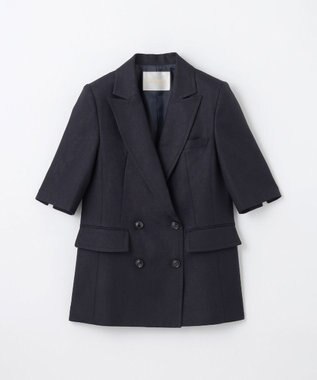 GRACE CONTINENTAL リネンタッチハーフスリーブジャケット ネイビー