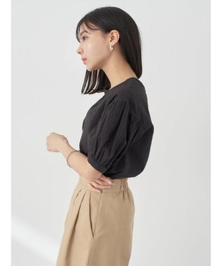 earth music&ecology 刺繍パフスリーブブラウス Black