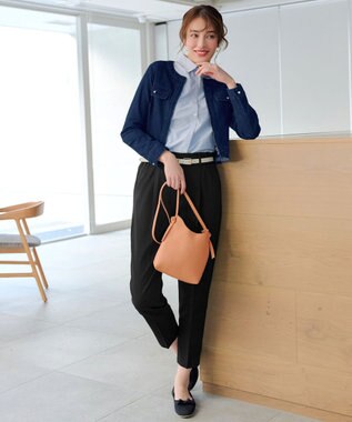 Tiaclasse ノーカラーデニムジャケット ネイビー