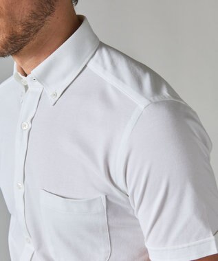 GOTAIRIKU 【吸汗速乾】クールマックス鹿の子 半袖ビズシャツ_ボタンダウン ホワイト系