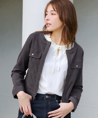 Tiaclasse ノーカラーデニムジャケット グレー