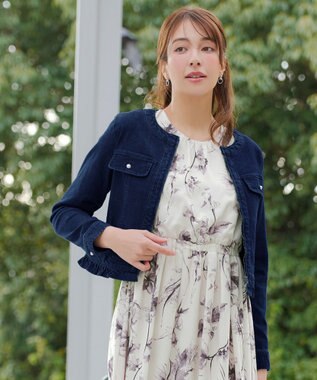 Tiaclasse ノーカラーデニムジャケット ネイビー