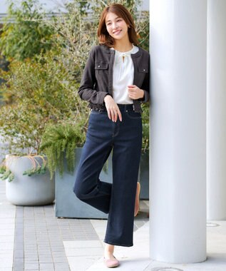 Tiaclasse ノーカラーデニムジャケット グレー