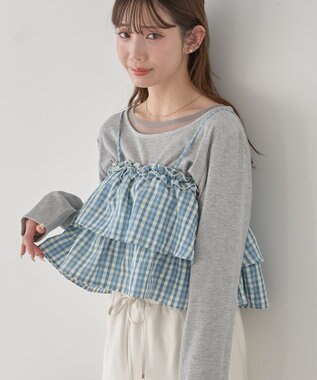 earth music&ecology 【予約】アソートチェックティアードビスチェ チェックサックス