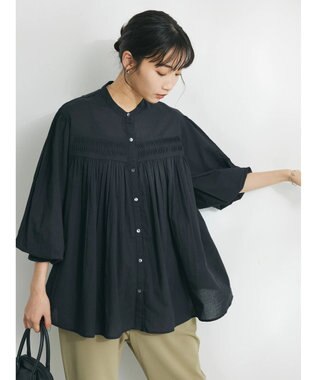 CRAFT STANDARD BOUTIQUE インド綿ピンタックブラウス Black