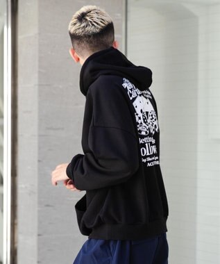 WEGO ヘビーウエイトユニークモチーフプルパーカー ブラック