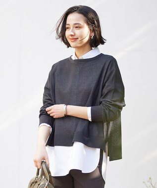 UNFILO 【洗える】リネンリンクスメッシュ　プルオーバー チャコール