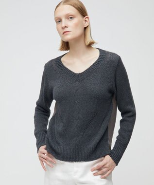 BEIGE， BAMBOO / Vネックニット Slate