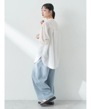 earth music&ecology シアーバンドカラーシャツ Off White