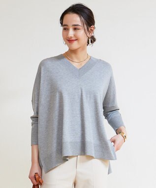 UNFILO 【抗菌防臭】スタイルアップニット NEW Ｖネック グレー