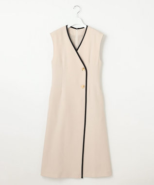 Feroux 【洗える】バイカラートリム ジャンパースカート ベージュ系