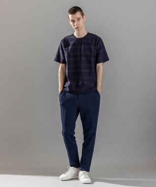 JOSEPH HOMME 新柄【ストレッチ/洗える】ジャガードボーダー　クルーネックTシャツ ネイビー系