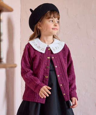 ANY KIDS ふくれジャガードカーディガン ローズ