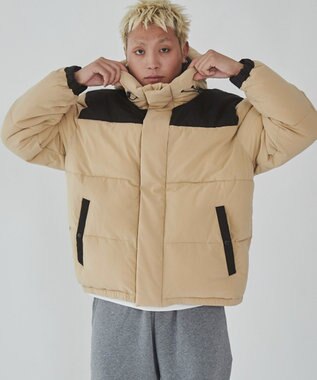 WEGO カラーブロックパテッドフードブルゾン ベージュ