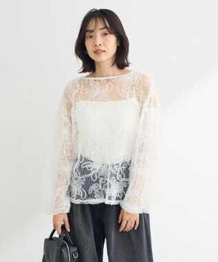 Green Parks チュールレイヤードブラウス White