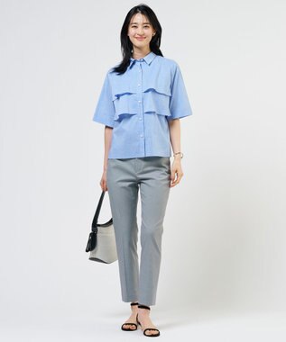 J.PRESS LADIES L 【WEB限定カラーあり・一枚で着映え】ラミーポプリン ティアード シャツ ブルー系