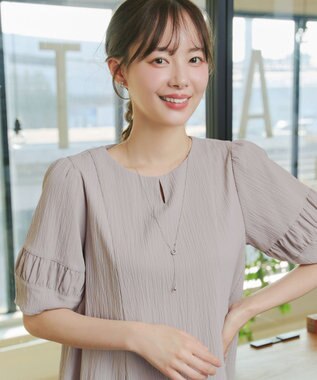 Tiaclasse 【選べる着丈・新色追加】ギャザーランタンスリーブワンピース 膝丈グレージュ