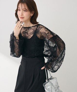 Green Parks チュールレイヤードブラウス Black