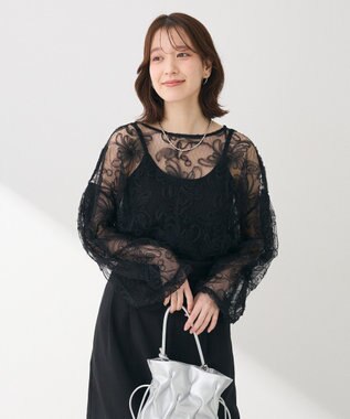 Green Parks チュールレイヤードブラウス Black