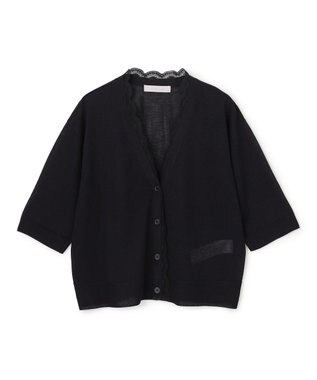 UNFILO レースドッキングニット カーディガン ブラック