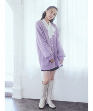 earth music&ecology アンチピリング畦Ｖネックカーディガン Lavender