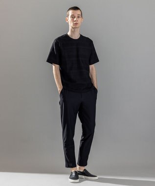 JOSEPH HOMME 新柄【ストレッチ/洗える】ジャガードボーダー　クルーネックTシャツ ブラック系