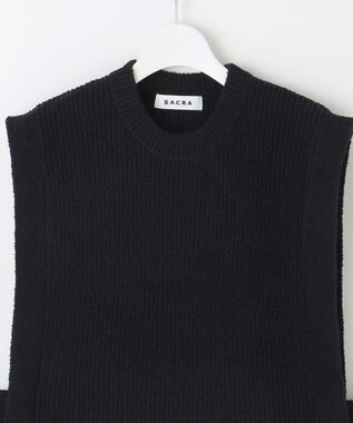 23区 【SACRA】コットンナイロンブークレ ポルカリブ ニット ブラック系
