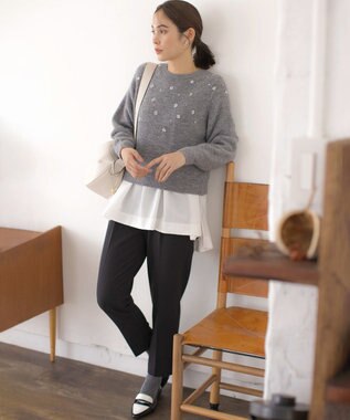 組曲 ストレッチ天竺ティアード ロングＴシャツ アイボリー系