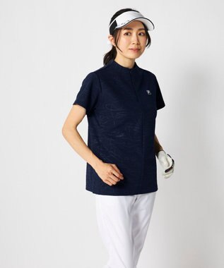 FILA GOLF／marie claire 【FILA GOLF】 チェッカーフラッグ柄エンボス半袖シャツ ネイビー