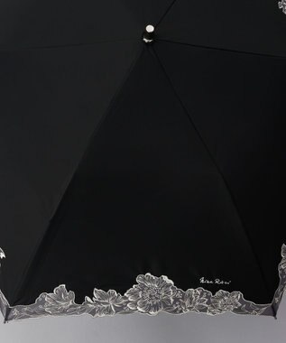 AURORA NINA RICCI （ニナリッチ) 刺しゅうオーガンジー掛け合わせ晴雨兼用パラソル（折り畳み・トップフラット傘） ブラック