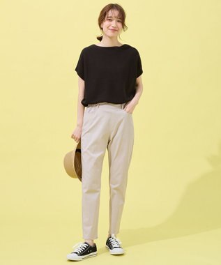 ANY 【洗濯機可/アンチピリング/UVカット】アクリルガーターフレンチスリーブニット ブラック