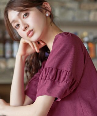 Tiaclasse 【選べる着丈・新色追加】ギャザーランタンスリーブワンピース ミモレ丈プラム